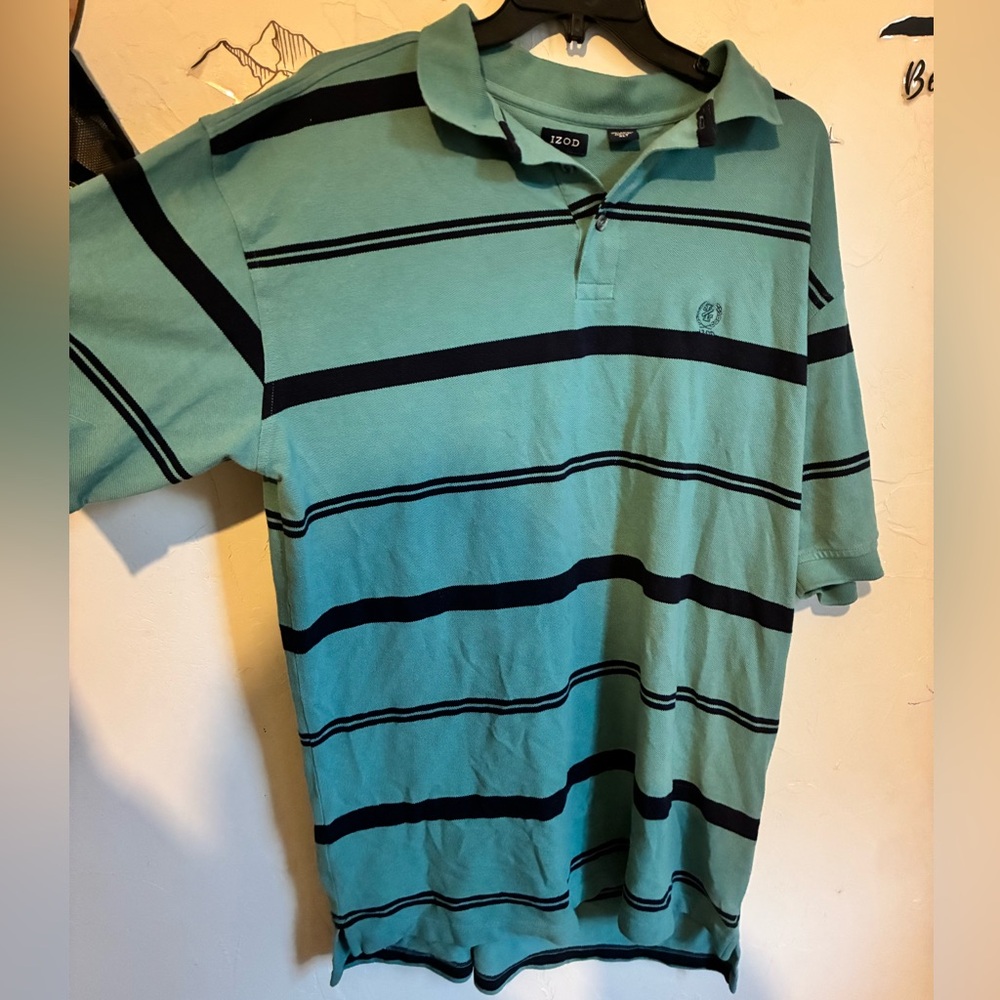 Izod teel and Black Striped Polo Shirt